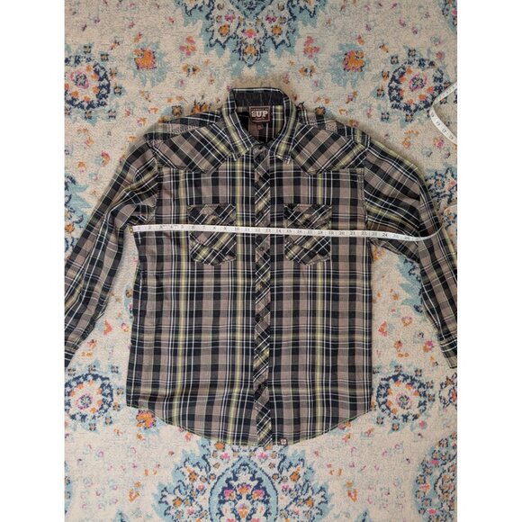 Cowboy Up Classic Fit Black White and Green Plaid Pearl Snap - L - Picture 7 of 10